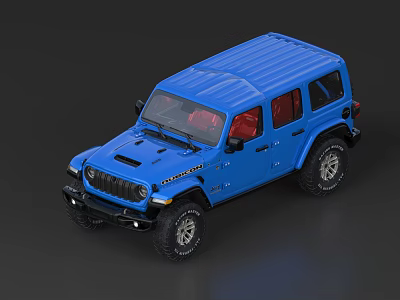 Blue Jeep SUV With Four Door Red Interior And Off Road Tires 3d model