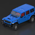 Blue Jeep SUV With Four Door Red Interior And Off Road Tires