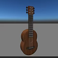 Acoustic Wooden Guitar Musical Instrument With Brown Body Strings And Blue Sky Background