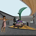 Art Installation With Panda Sculpture Green Leaf Structure Plants And Flowers On Paved Ground