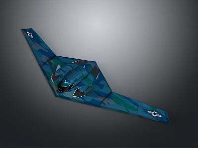 Blue Green Camouflage Aircraft with Flying Wing Design and Stealth Features 3d model