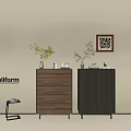 Wooden Entryway Cabinet and Side Cabinet with Potted Plants Wall Art and Decorative Items