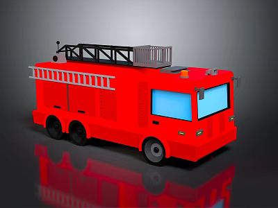 Detailed Red Fire Truck With Ladder And Top Equipment 3D Rendering 3d model