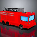 Detailed Red Fire Truck With Ladder And Top Equipment 3D Rendering