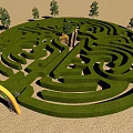 Circular Maze Playground Equipment With Winding Paths Surrounded By Trees And Entrance