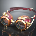 Steampunk Style Leather Strap Goggles With Gold Metal Accents And Red Frame Design