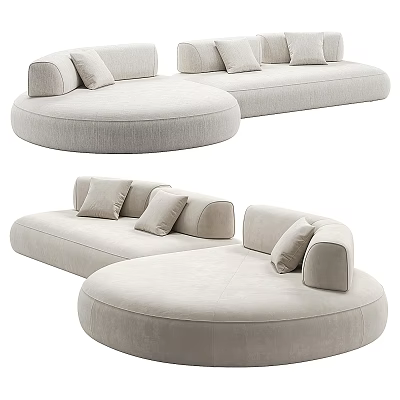 Modern Beige Sectional Sofa with Rounded Design and Comfortable Cushions 3d model