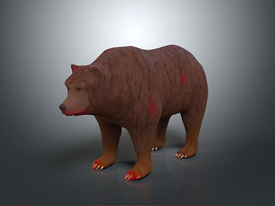 Brown Bear 3D Model Standing with Red Marks and Sharp Claws on Grey Background 3d model