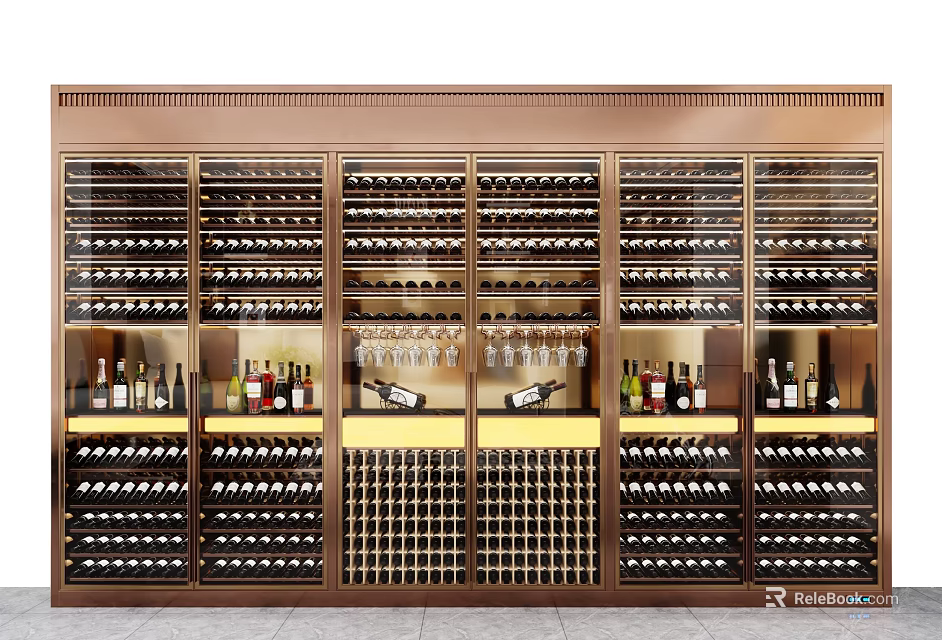 Modern Wine Cabinet With Glass Doors And Multiple Bottle Storage Shelves 3d model 