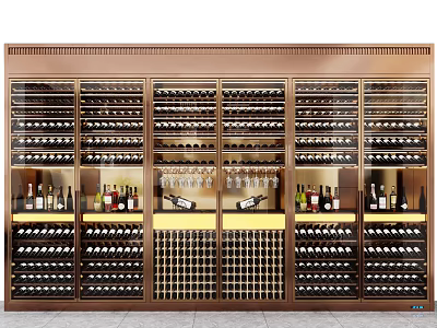 Modern Wine Cabinet With Glass Doors And Multiple Bottle Storage Shelves 3d model
