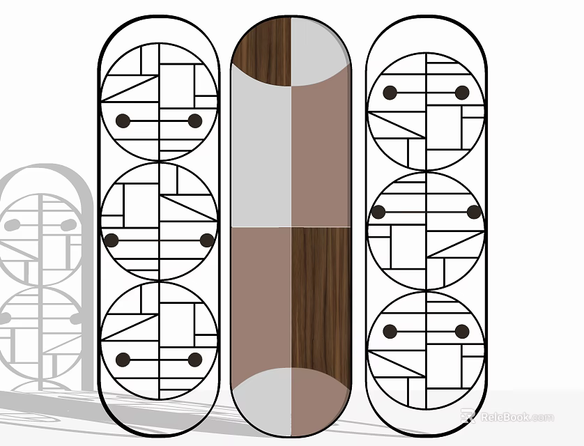 Modern Decorative Room Divider With Geometric Patterns And Wooden Elements 3d model 