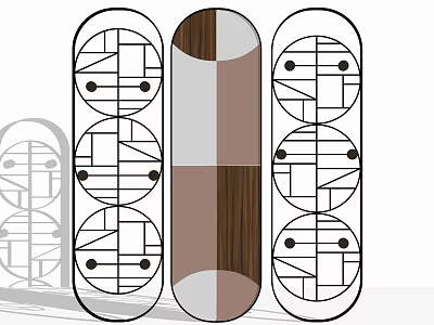 Modern Decorative Room Divider With Geometric Patterns And Wooden Elements 3d model