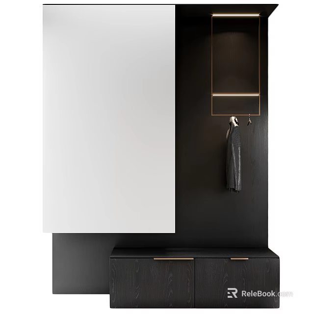 Modern Wardrobe Interior With Full Length Mirror Hanger Hooks And Wooden Storage Drawers 3d model 