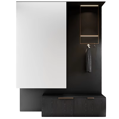 Modern Wardrobe Interior With Full Length Mirror Hanger Hooks And Wooden Storage Drawers 3d model