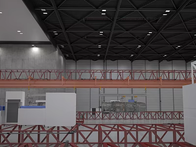 Industrial Equipment In Factory With Metal Platforms And Structural Framework Setup 3d model