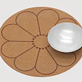 Cork Kitchen Placemat With Flower Pattern And White Ceramic Bowl