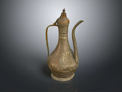 Vintage Bronze Carved Wine Bottle And Elegant Wine Glass With Ornate Patterns Design 3d model