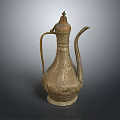 Vintage Bronze Carved Wine Bottle And Elegant Wine Glass With Ornate Patterns Design