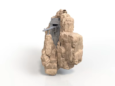 Unique Building Integrated Into Cliff Rock Structure With Modern Design Elements 3d model