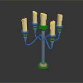 Decorative Golden Candelabra With Five White Candles And Ornate Base Design