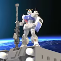 White Gundam Model with Antenna Weapon and 08 Shield in Space Earth Background
