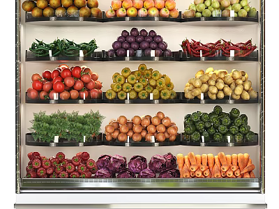 Commercial Display Refrigerator Freezer with Fresh Fruits Vegetables on Organized Shelves 3d model