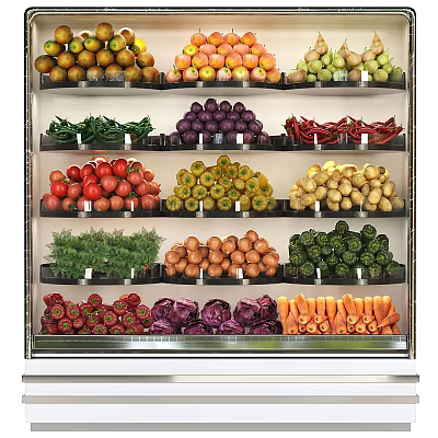 Commercial Display Refrigerator Freezer with Fresh Fruits Vegetables on Organized Shelves 3d model
