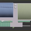 Multi Story Building With Blue Green Roofs Balconies Roll Up Doors And Red Door