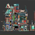 Vibrant Cartoon Scene With Colorful Multi story Buildings Balconies And Green Plants