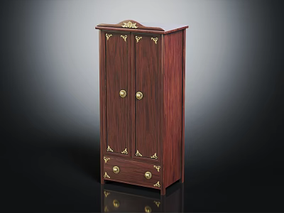 Classic Dark Wood Cabinet With Two Doors Drawer And Gold Accents Handles 3d model