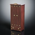 Classic Dark Wood Cabinet With Two Doors Drawer And Gold Accents Handles