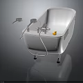 Modern White Bathtub With Silver Faucet Yellow Rubber Duck And Metal Stand