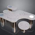 Modern Irregular Shaped Marble Table Set With Matching Stools And Metal Legs 3d model