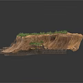 Modern Cliffside Scene With Ancient Ruins Stone Blocks And Green Vegetation