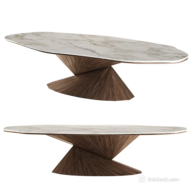 Modern Coffee Table With Marble Top And Geometric Wooden Base Design 3d model 