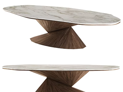 Modern Coffee Table With Marble Top And Geometric Wooden Base Design 3d model