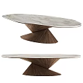 Modern Coffee Table With Marble Top And Geometric Wooden Base Design