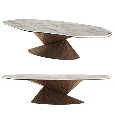 Modern Coffee Table With Marble Top And Geometric Wooden Base Design 3d model