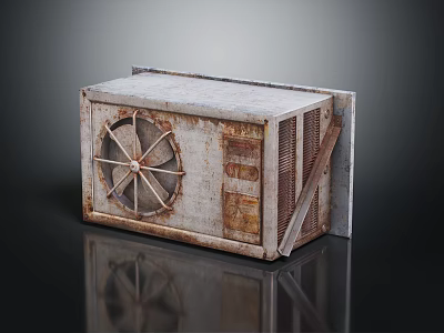 Vintage Rusty Air Conditioning Fan With Metal Casing Fan Blades And Vent Grilles 3d model