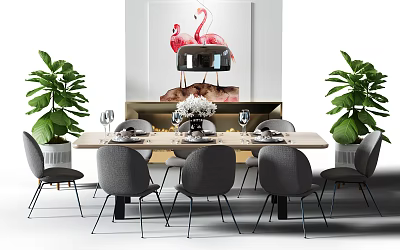 Modern Dining Table and Chair Combination 3d model