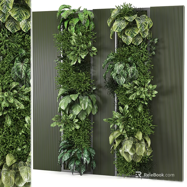 Vertical Green Plant Photo Wall Displaying Diverse Leafy Plants And Fresh Greenery 3d model 