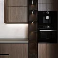 Modern Kitchen Interior With Wooden Tone Cabinets And Integrated Central Counter Design