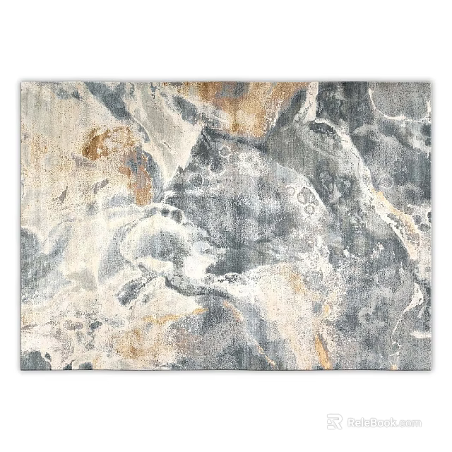 Modern Square Rug With Marble Like Gray White Gold Artistic Pattern Design 3d model