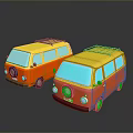Two Orange and Yellow Buses with Roof Racks on Mirrored Reflection Background 3d model