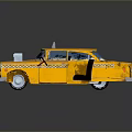 Yellow Classic Taxi Car With TAXI Sign And Striped Exterior Design