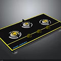 Modern Gas Stove With Four Burners Yellow Knobs And Black Panel Surface 3d model