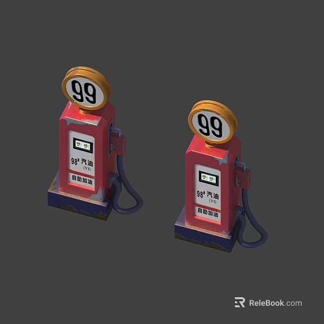 Public Red Gas Pumps With 99 Markers And Fuel Service Equipment 3d model 