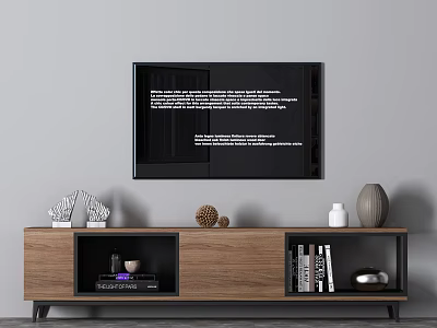 Wooden TV Stand With Storage Shelves And Decorative Items For Living Room 3d model
