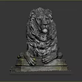 Classic Lying Lion Statue With Ornate Mane And Stone Base 3d model