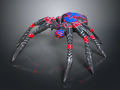 Decorative Spider With Blue Red Patterns And Black Legs Featuring Red Spots 3d model